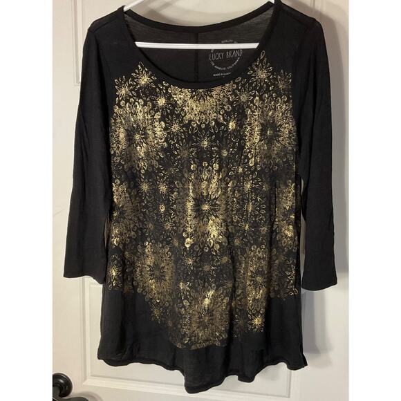 Lucky Brand Graphic Metallic Foil Circle Burst Tee M - Picture 1 of 7